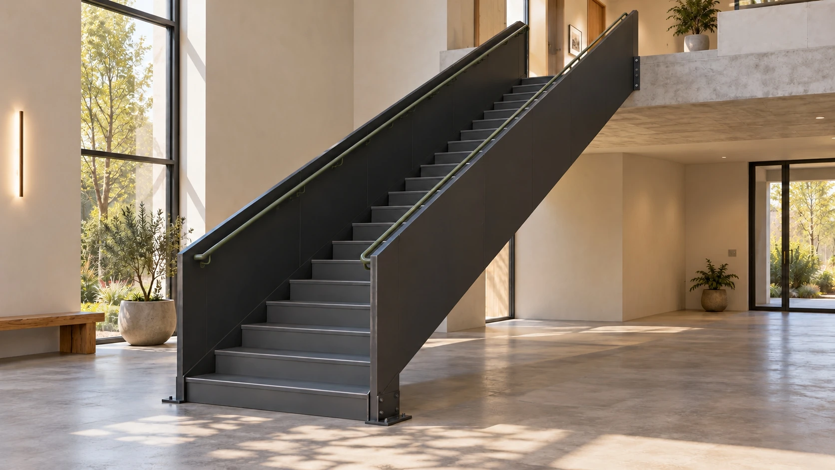 Escalier métallique, volée droite — visuel réaliste de l'élément modélisé